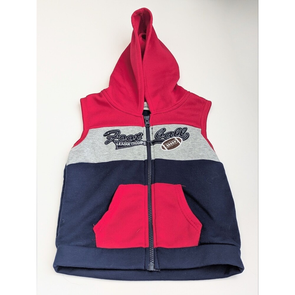 Kids (Size 7) Zip-Front Sleeveless Hooded Sweatshirt Vest w/Football Embroidery